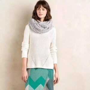 Anthropologie "MOTH" high low cowl neck chunky knit sweater Large Ivory Cream